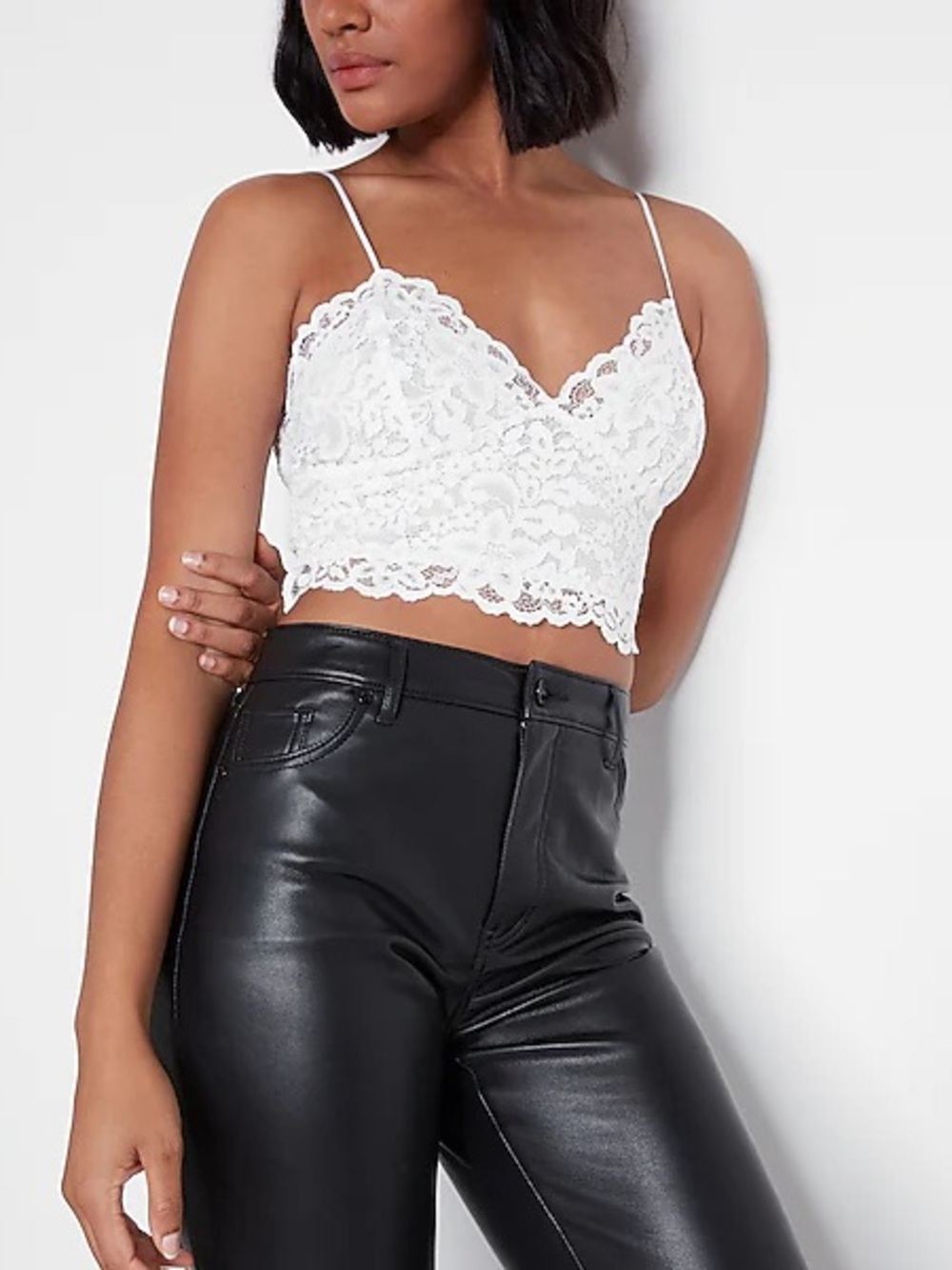 Express Allover Lace Cropped Camo In White Women’s Size Small